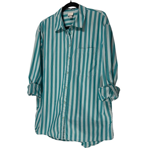 a new day Tops - A New Day Women's Teal Striped Cotton Button Down Shirt Large